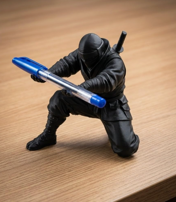 Ninja Warrior Pen Holder Action Figure BLK, 3D Printed Desk Organizer for Office and Study Table Decor